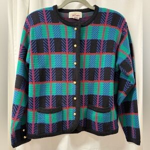 Worthington Multicolor Plaid Cardigan with Gold Buttons Size- M